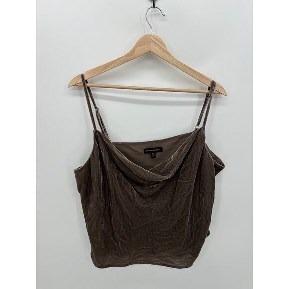 Banana Republic Velvet Tank Top Women XL Front Cami Boxy Crop Scoop Neck Dark - Picture 1 of 6